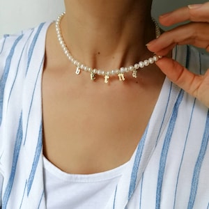 Personalized Pearl Name Necklace, Letter Necklace, Bridesmaid Jewelry, Custom Choker Necklace, Pearl Jewelry, Summer Jewelry, Gift For Her,