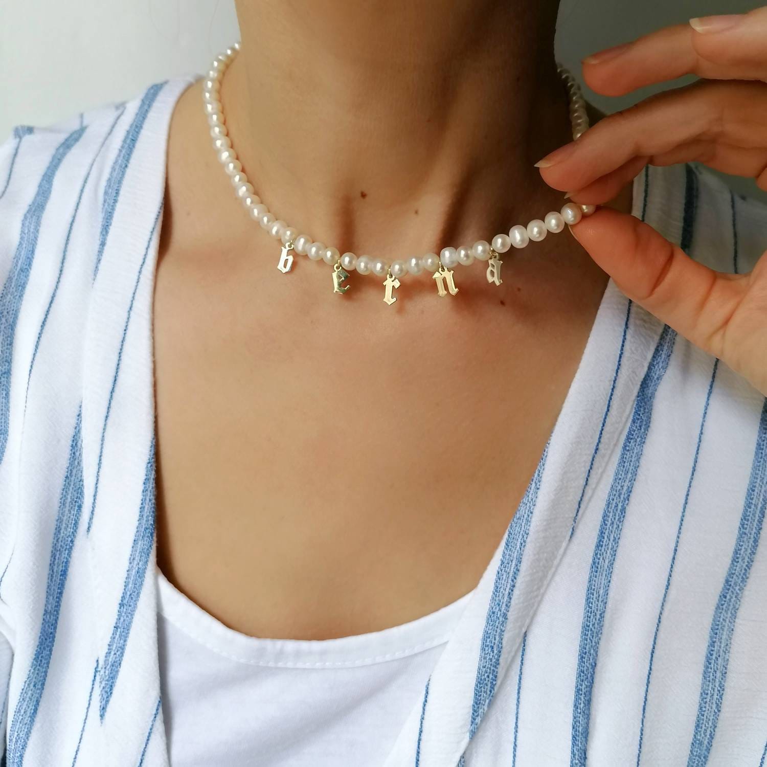 ALBERTBAND Collana Personalizzata con Gocce d'Acqua Incisione 2/3/4 Nomi Collana da Donna con Pietre Portafortuna Argento 925 Gioielli per Mamma Nonna Natale Festa della Mamma (2 nomi