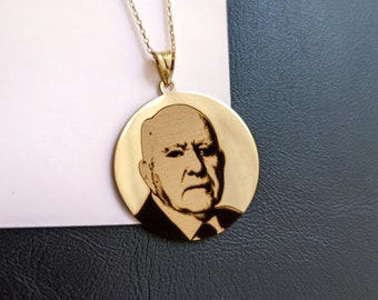 14K Gold Personalized Photo Disc Pendant: Engraved Portrait Necklace