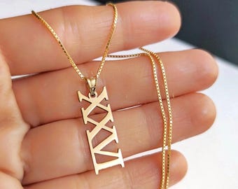 Personalized Roman Numerals Necklace, Roman Number Pendant, Birth Year Jewelry, Wedding Date Necklace, Christmas Gifts For Her, Custom