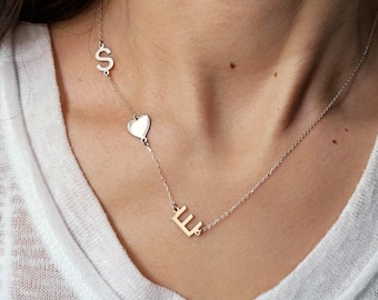Collar con inicial lateral de plata de ley: joyería con letras personalizadas
