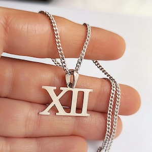 Personalized Roman Numeral Necklace: Custom Numerals Layering Charm Necklace; in Silver or Gold