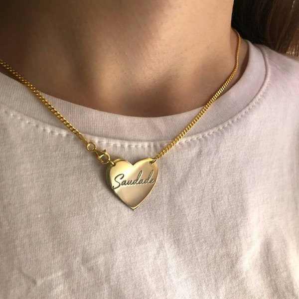 Custom Heart Necklace: Engraved Fingerprint or Handwriting, Solid Gold or Sterling Silver