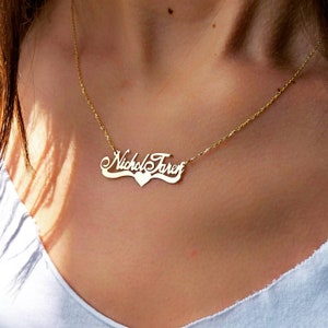 Personalized 14K Solid Gold Name Necklace with Heart