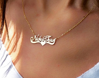 Personalisierte Namenskette mit Herz, 14K Solid Gold Namenskette, Silber Halskette, Personalisierter Schmuck, Handgemachtes Geschenk für Sie, Muttertagsgeschenk