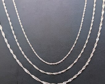 Unisex 925 Sterling Silver Necklace, Silver Singapore Twist