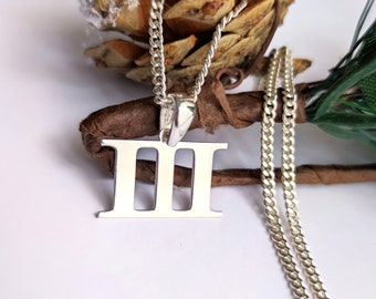 Roman Numeral Jewelry, Number Pendant, Silver Curb Chain, Men Chain, Personalized Necklace, Special Date Gift For Men-Women, Handmade Gift,