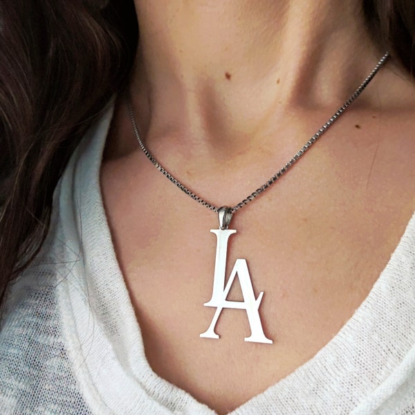 Silver Necklace, Double initial Necklace, Two Letter Pendant, Two Initials Necklace, Personalized Gift, Custom Initial Gift, Christmas Gift,