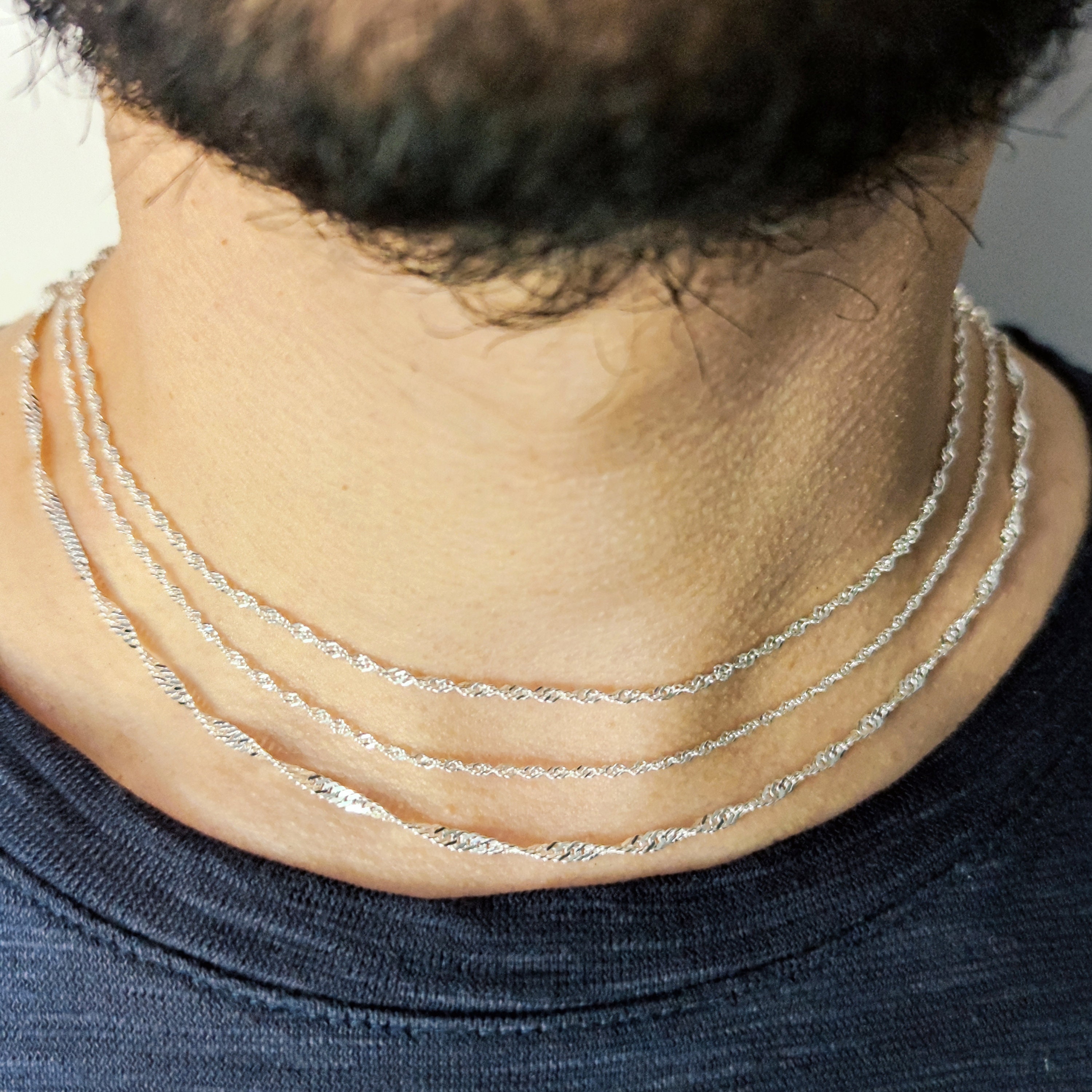 Unisex 925 Sterling Silver Necklace, Silver Singapore Twist