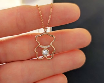 14K Gold Teddy Bear Necklace: Dainty Animal Pendant