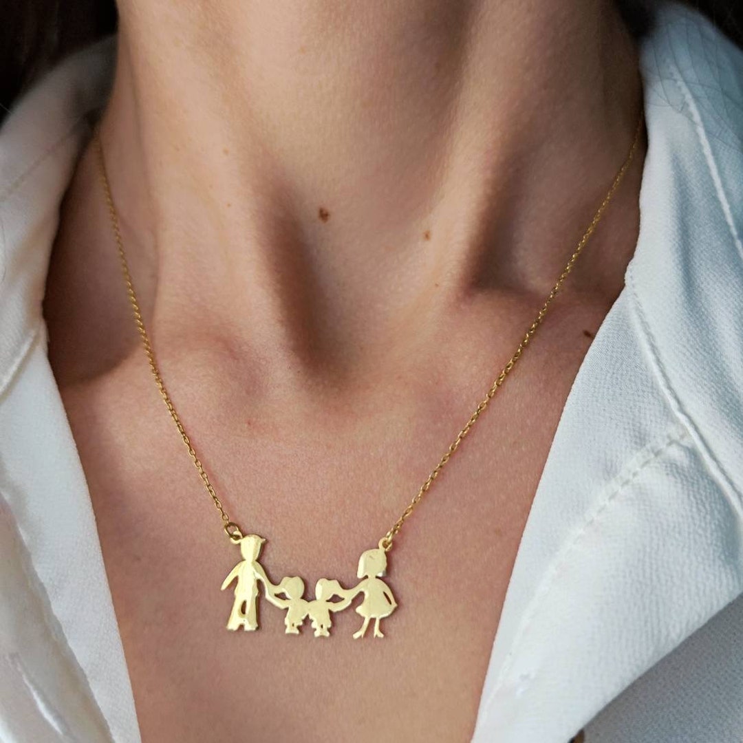 Boy Girl Charm Necklace, 2 3 4 5 Kids 14K Solid Gold Charms, Mothers