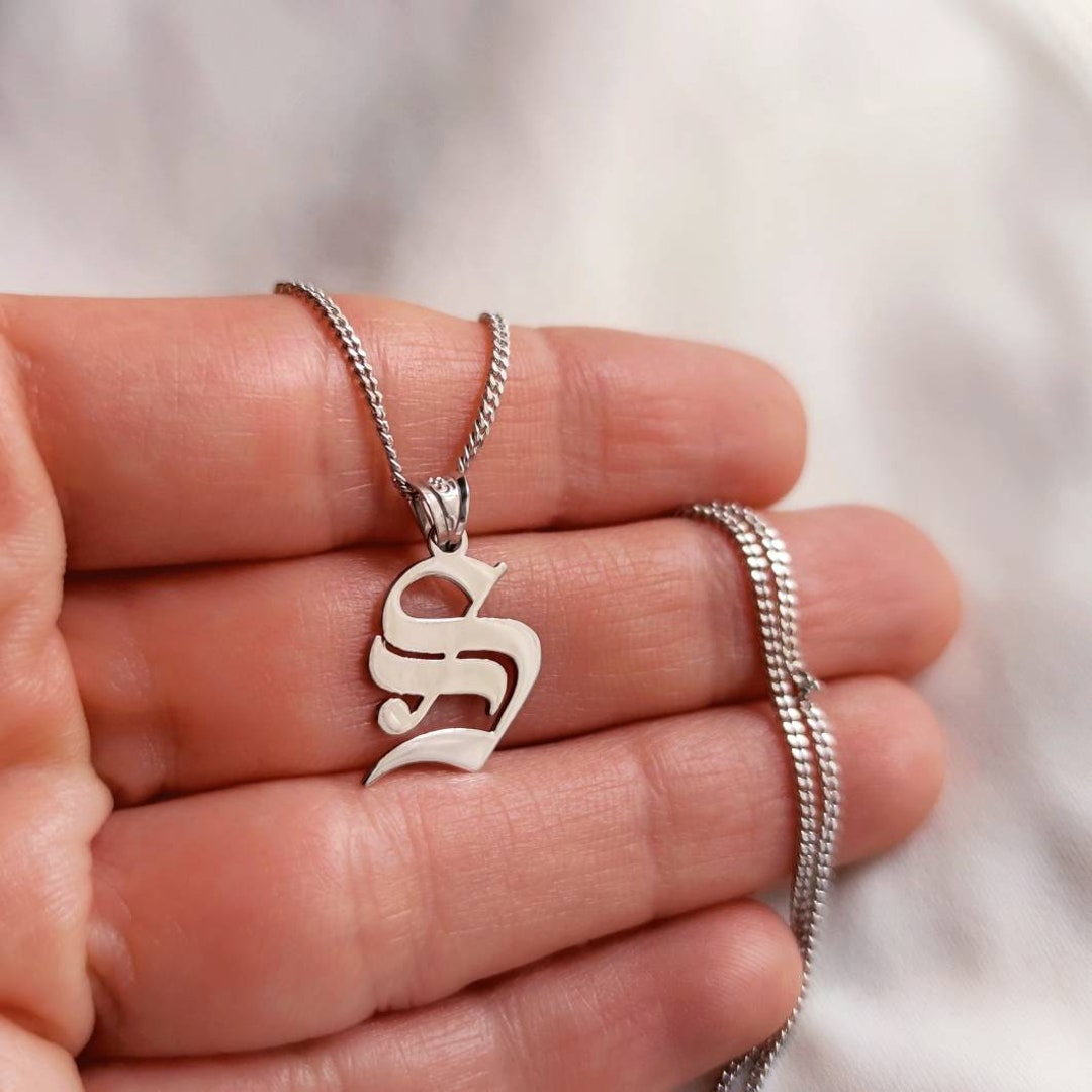 14K Solid Gold Curb Chain Necklace, Personalized Initial Necklace