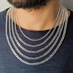 925 Sterling Silver Solid Flat Mariner Chain, Chain For Pendant, Anchor Link Chains, Gift For Her & Him, Men&#39;s Women&#39;s Silver Chain Necklace