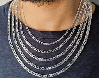 Any Length Sterling Silver Flat Mariner Necklace With Lobster