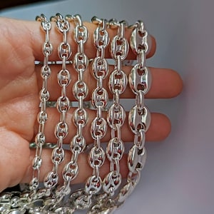 Handmade 925 Sterling Silver Anchor Mariner Chain Necklace, Silver Puffed Mariner Anchor Link Chain Necklace, Summer Jewelry for Men & Women