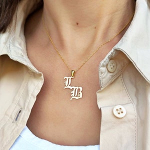 14K Gold Initial Necklace, Old English Initial Necklace, Letter Necklace, Personalized Necklace, Personalized Jewelry Gifts, Christmas Gifts