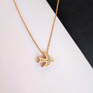 14K Solid Gold Bird Necklace, Swallow Necklace, Solid Gold Jewelry, Bird Jewelry For Women, Dainty Gold Necklace, Mothers Day Gift For Her,