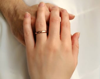 Aliança de casamento abobadada em ouro maciço 14k: anel clássico com ajuste confortável