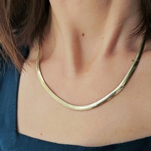 14K Gold Snake Chain Necklace, Herringbone Necklace, Gold Snake Necklace, Handmade Jewelry, Layering Chain Necklace, Gift For Her,