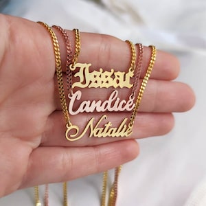 14k Gold Name Necklace, Gothic Name Necklace, Name Necklace with Curb Chain, Personalized Name Necklace, Birthday Necklace For Women,