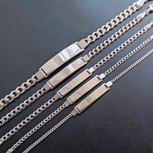 Id Bracelet, Personalized Curb Link Name Bracelet, 925 Solid Sterling Silver Miami Cuban Chain, Custom Engraved Bar Bracelet, Gift For Men,