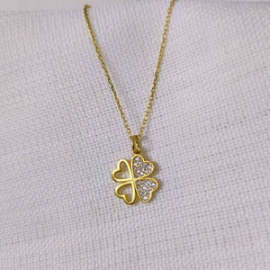 14K Solid Gold Clover Necklace, Clover Necklace, Lucky Charm, Tiny Necklace, 4 Leaf Clover Necklace for Her, Valentine's Gift, Birthday Gift