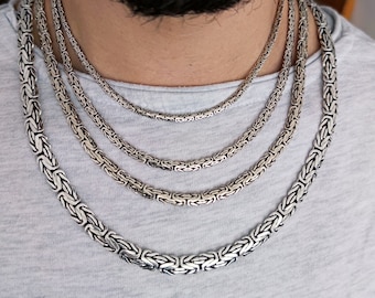 Handgemaakte platte Byzantijnse 925 sterlingzilveren ketting