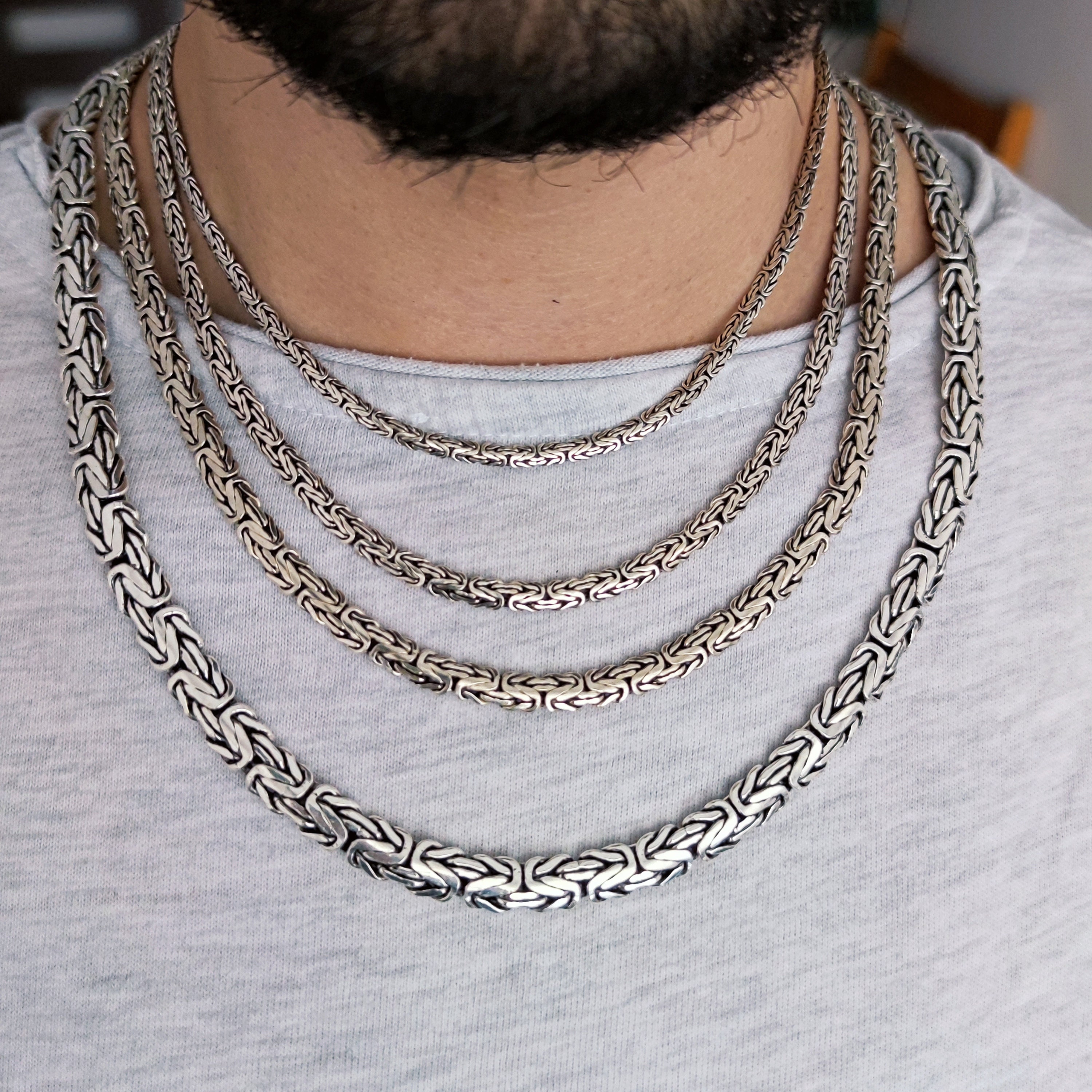 Buy Handmade Flat Byzantine 925 Sterling Silver Chain Necklace