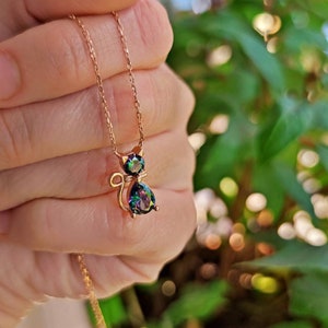 14K Gold Cat Necklace, Dainty Cat Lover Pendant, Kitten Animal Necklace, Handmade Jewelry, Unique Fine Jewellery, Birthday Gift Her,