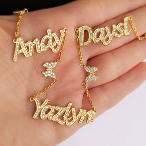 Dainty Pave Name Necklace, Custom Diamond Gold Name Necklace, Pave Name Choker, Personalized Jewelry, Birthday Gift For Mom, Bridesmaid Gift