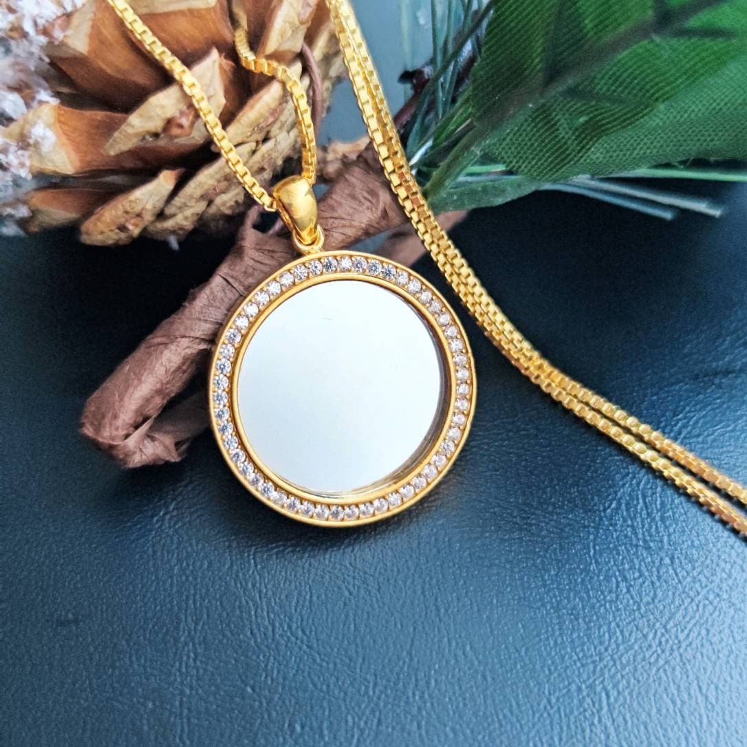 Namana Collana Lunga Donna Con Ciondolo A Specchio - Gioiello In Acciaio Inossidabile O Placcato Oro, Finitura Lucida, Catena 50cm + 4cm, Confezione Regalo - 2