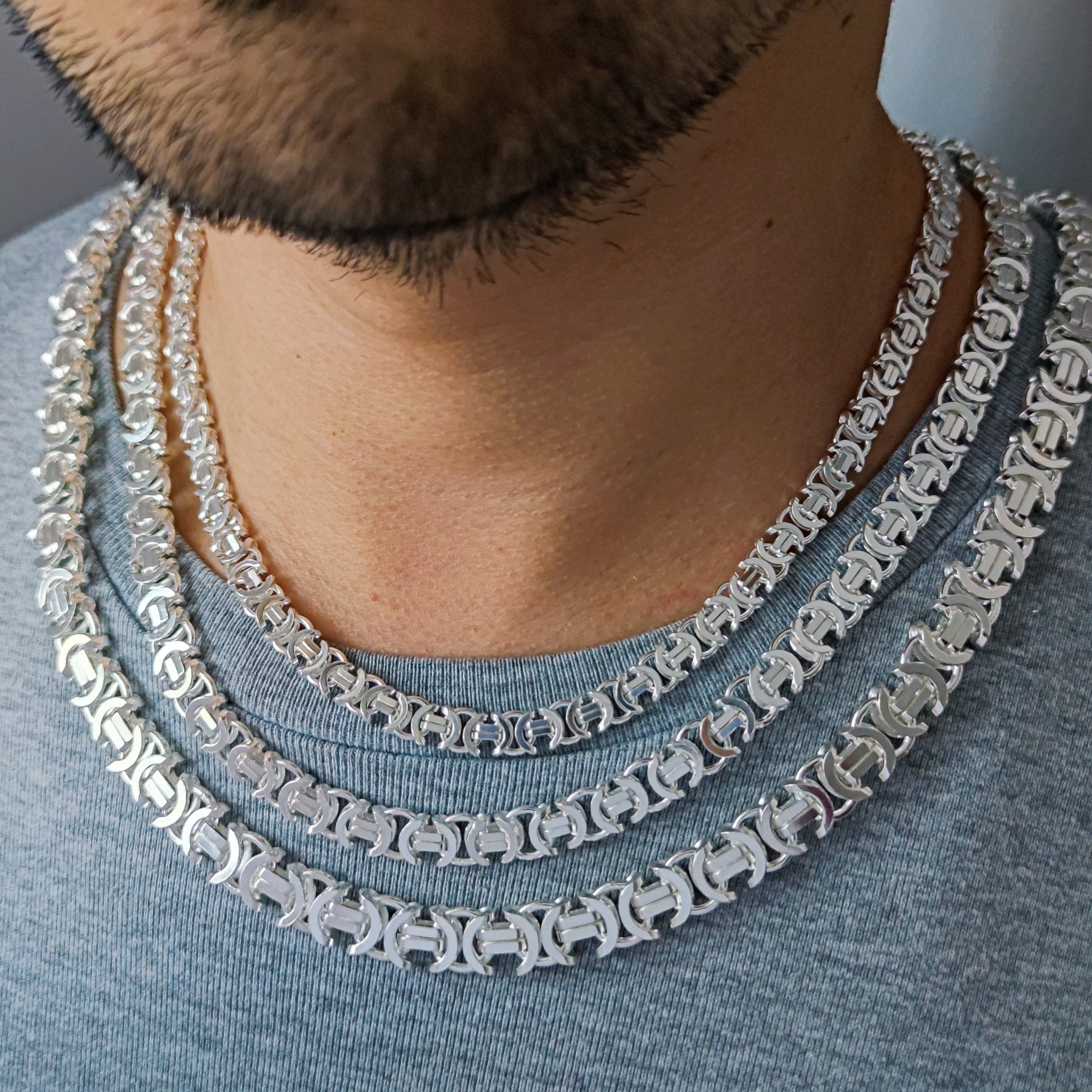 Handmade Sterling Silver Byzantine Chain Necklace - Euro King
