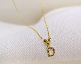 14K Gold Diamond Initial Necklace, Personalized Letter Pendant