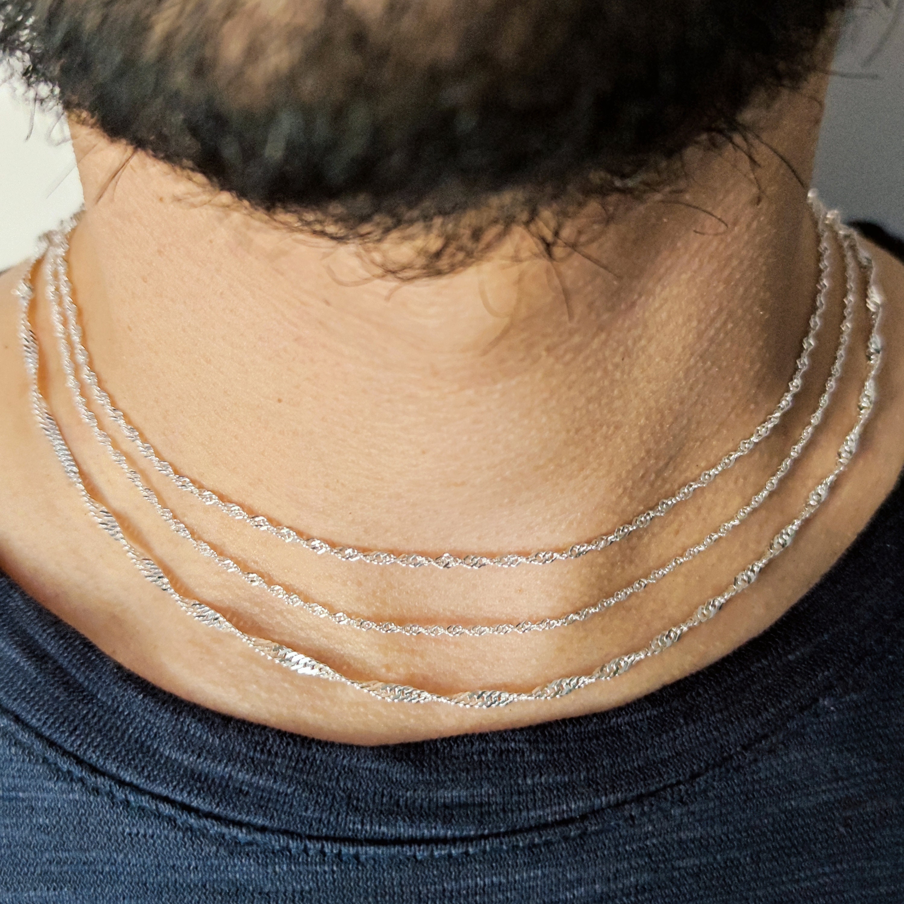 Unisex 925 Sterling Silver Necklace, Silver Singapore Twist