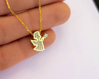 14K Solid Gold Fairy Necklace: Handmade Angel Pendant