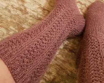 Lace knitted socks, Hand knitted socks, Purple color socks, Christmas gifts,