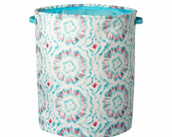 62 Litre Laundry Bag, Freestanding Laundry Hamper in Trendy Tie and Dye Design, Sturdy and Durable Washing Bin - Cyan, H50, W40, D50cm.
