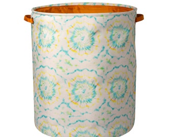 62 Litre Laundry Bag, Freestanding Laundry Hamper in Trendy Tie and Dye Design, Sturdy and Durable Washing Bin - Mustard, H50, W40, D50cm
