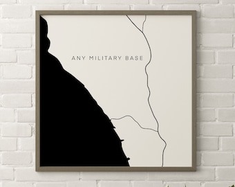 Custom MILITARY BASE MAP, Abstract Art, Personalized Dates, Minimal Decor, Neutral Digital Download Print
