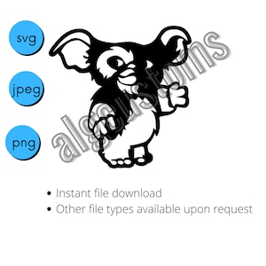 May include: Black and white silhouette of a cartoon creature with large ears and a mischievous expression. The creature is standing on two legs and has a furry body.