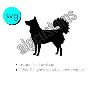 May include: Black silhouette of a dog with a fluffy tail, facing left. The image is labeled "svg" in a turquoise circle.