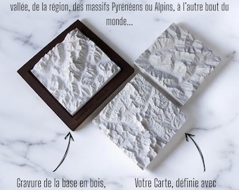 Carte en Relief Personnalisée - Votre Montagne, Vallée, Région - Sculpture en Béton – Zone Topographique au Choix (France, Suisse, Monde)