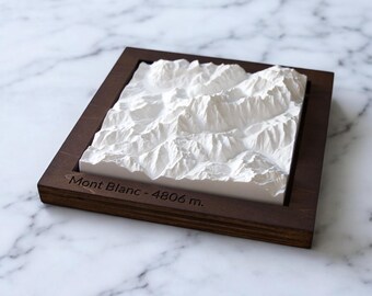 Mont Blanc Relief Map - Personalized - Alabaster Plaster Sculpture – (Special) White Edition - 3D Topography Map of Chamonix