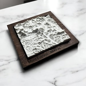 Carte en Relief du Mont Everest – Sculpture en Béton Clair – Topographie de l’Himalaya, Népal et Tibet – Cadeau pour Amateurs d’Alpinisme