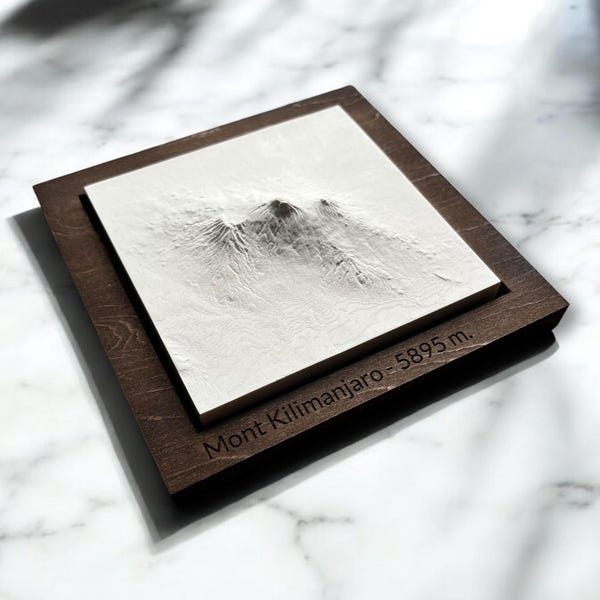 Mount Kilimanjaro Relief Map - Light-Colored Concrete Sculpture - Personalized - Topography of Africa’s Highest Peak - Gift for Explorer