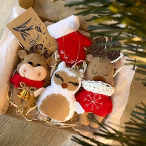 Felt ornaments, Felt toys, Christmas tree toys, deer, bull symbol of the year, toy owl, glove toy