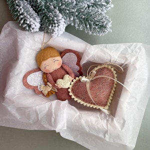 Felt Valentine Ornaments: Angel and Heart Decor Set