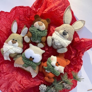 Set of 5 felt Christmas ornaments, Animals felt ornament for Christmas tree, Christmas tree toy, Christmas felt ornaments, felt gift box
