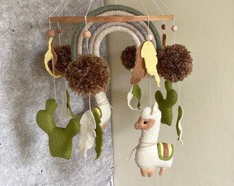 Llama Cactus Baby Crib Mobile: Felt Nursery Decor