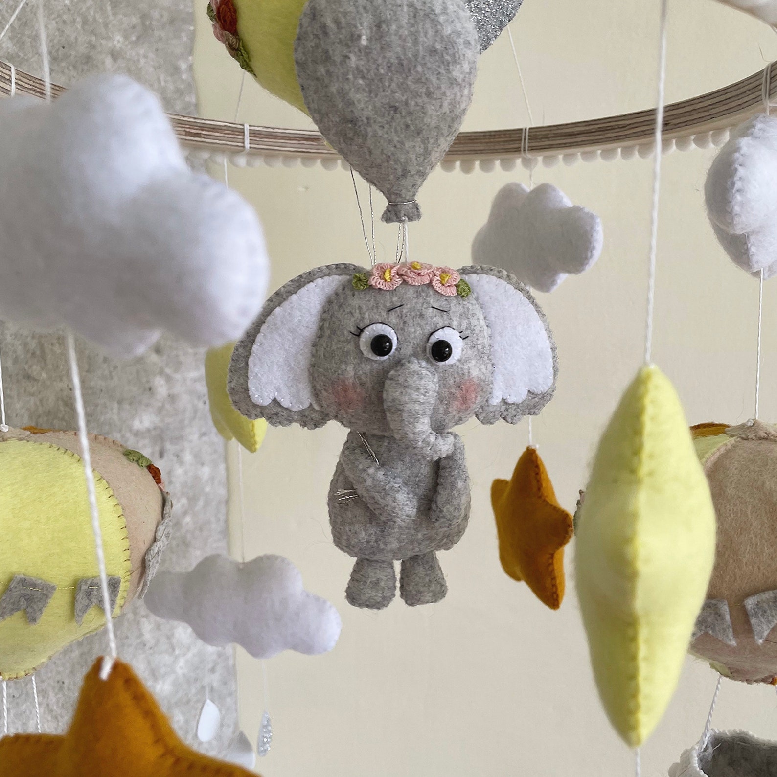 Elephant baby mobile newborn nursery decor felt boy girl Etsy